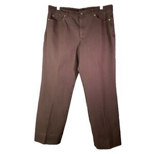 ESCADA Pants Women Sz 40 Brown Straight‎ Leg Cotton Jean Mid-Rise Hemmed